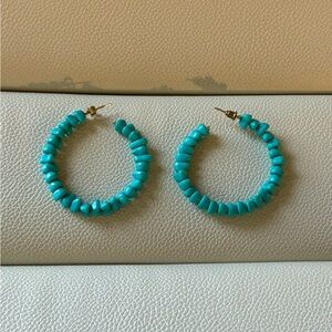 Beaded turquoise round hoop earrings